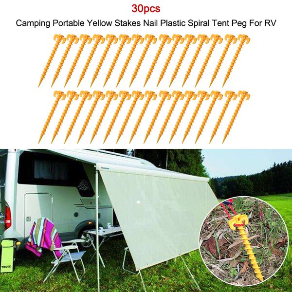 

5 /12 /20 30 pcs camping portable yellow stakes nail plastic spiral tent peg for rv car accessories