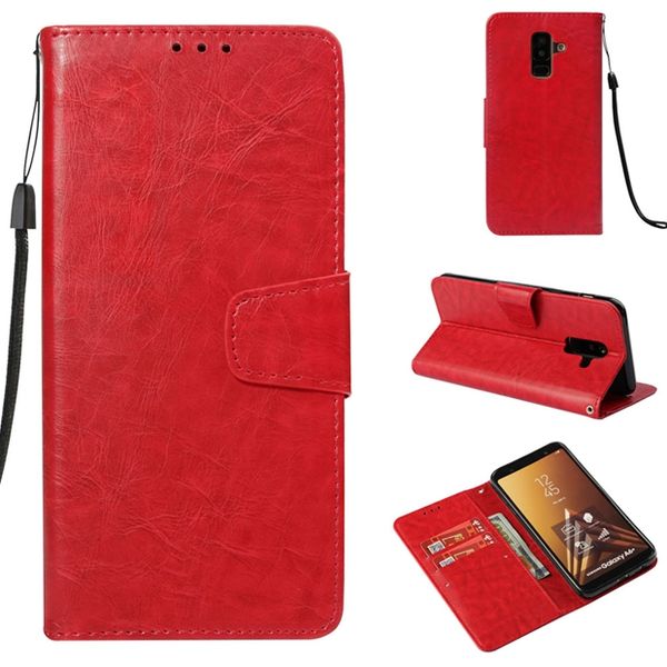 

retro strap flip wallet leather case for samsung galaxy a6 a8 plus 2018 j3 j7 j8 j4 j6 xiaomi redmi 6 pro 6a crazy horse id stand skin cover