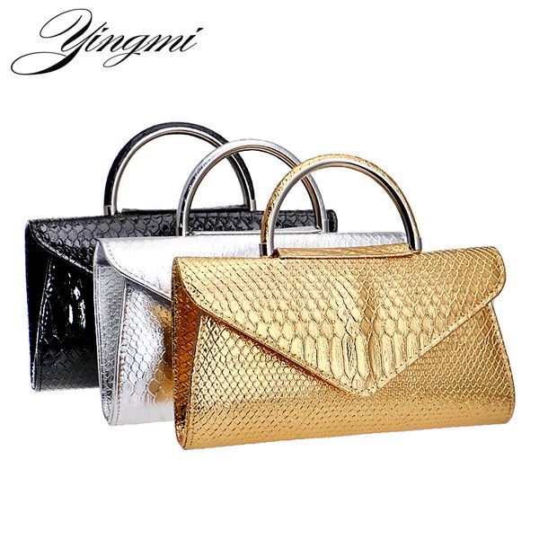 

yingmi gold/silver/black women cluthes fashion leather purse bag pu evening bags chain shoulder handle bags for party wedding