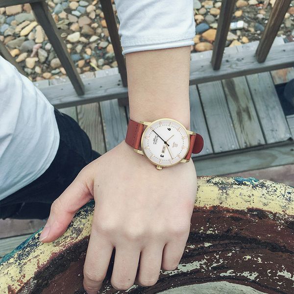 

caino ultra-thin quartz leather casual simple watch men's week & calendar display waterproof fashion casual business men's watch, Slivery;brown