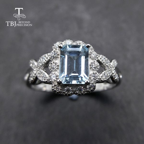 

tbj,sweet shiny ring with natural good color brazil aquamarine gemstone ring in 925 sterling silver for women as a birthday gift, Black