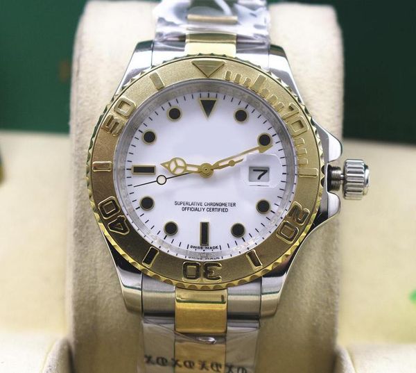 

sell mens watches 40 mm yacht master 16622 white dial asia 2813 automatic mechanical two tone gold mens watch watches, Slivery;brown