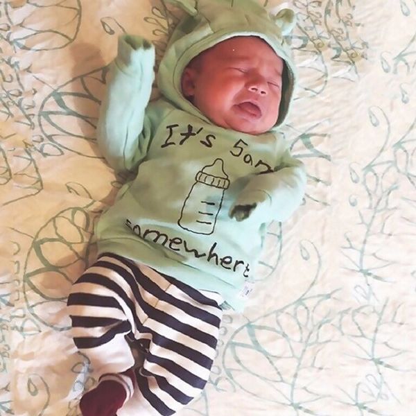 

infant boys girls striped clothes sweatshirt with hoodies t-shirt+cotton pants 2 pcs.costume newborn kid clothing setssy198, White