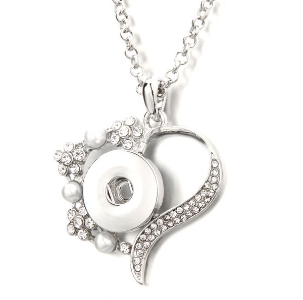 

new style noosa chunks snap button jewelry crystal heart love 18mm snap button necklace with stainless steel chain, Silver