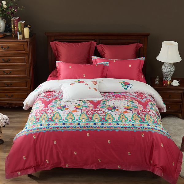 Princess Egyptian Cotton Bed Set Queen Size Red Comforter Cover