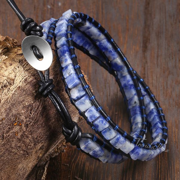 

womens beaded bracelets blue brown natural stone black leather wristband boho bracelet for women wholesale jewelry 21mm hdsbm06