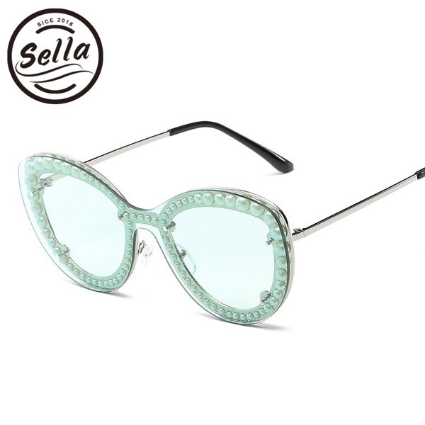

sella european style colorful tint lens fashion women cateye embedded pearl clip sunglasses trending lady oversized sun glasses, White;black