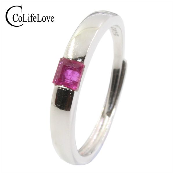 

simple 925 silver ruby ring for engagement 3 mm * 3 mm vs grade natural ruby silver ring sterling jewelry girl gift, Golden;silver