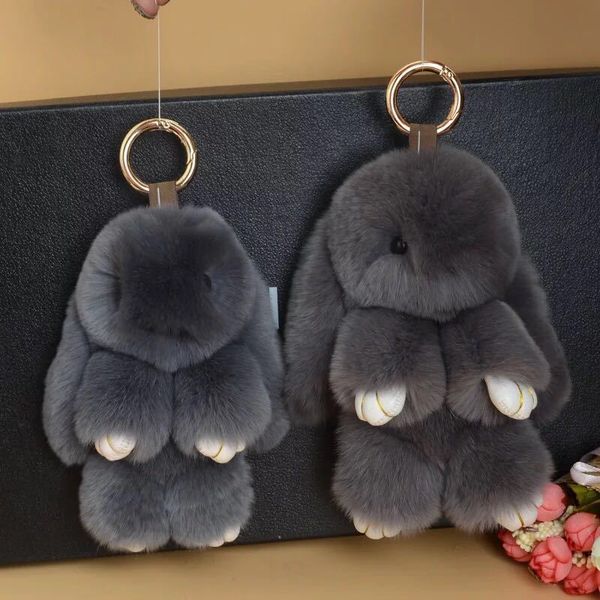 

20cm rabbit furs key chain pompom fur keychain bag charms car pendant key cover trinket women keychains handbag keyrings