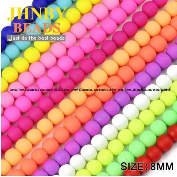 Jhnby Borracha Beads Beads Candy Cor Neon Matte Redonda Esfera Solta Bola de Alta Qualidade 50 pcs 8mm Fit Jóias Fazendo Pulseira DIY