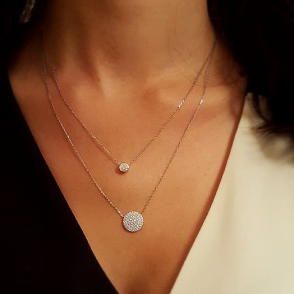 

2018 women charm classic jewelry fine 925 sterling silver bezel cz big disco delicate doule layer elegant necklaces