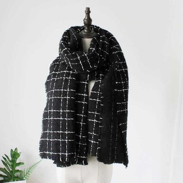 

new plaid scarf for woemn imitation cashmere shawl autumn and winter lovers to thicken warm silver silk, Blue;gray
