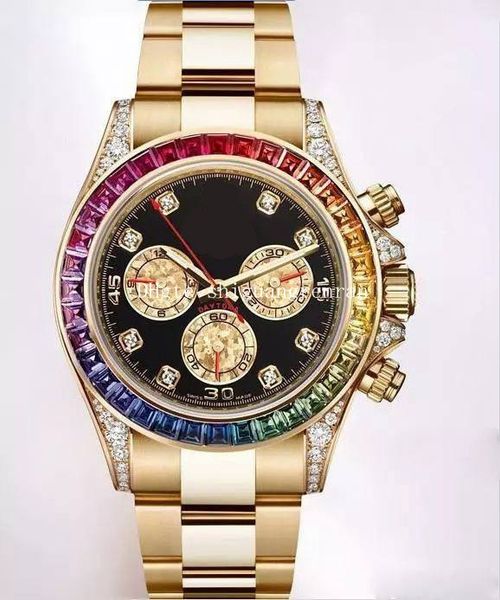 

Diamond watche men 116598 rbow rainbow bezel black dial 18k yellow gold gold bracelet cry tal automatic watch no chronograph