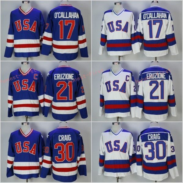 

Mens 1980 Olympic Team USA Hockey Jerseys 17 Jack O'Callahan 30 Jim Craig 21 Mike Eruzione USA Miracle On Alternate Year Jersey