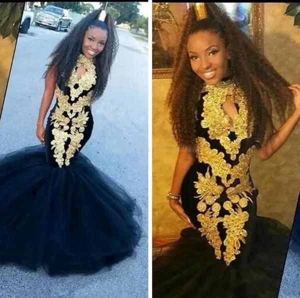 African Mermaid Prom Dresses With Gold Appliques Black Girls
