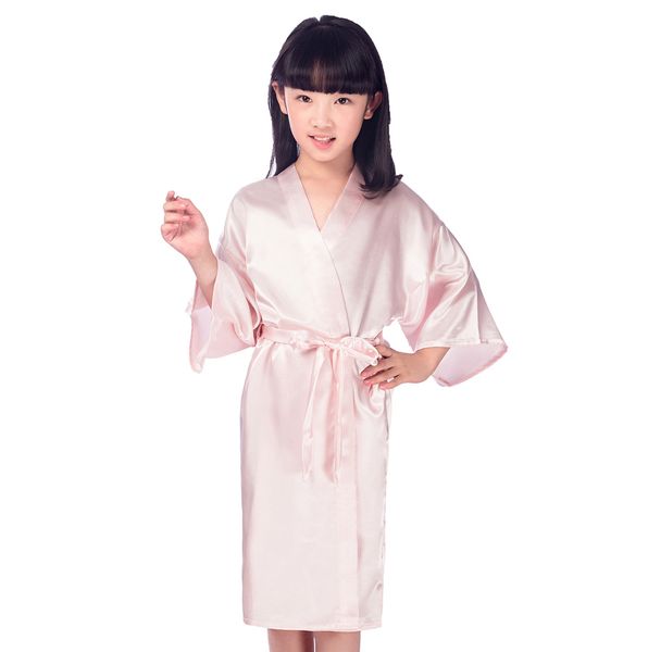 

kids pink faux silk robe children kimono yukata gown bridesmaid flower girl robes dress child nightgown babies home wear ja15, Red