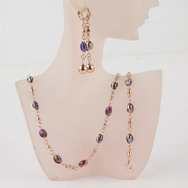 

fashion women's gold-color purple austrian crystal necklace bracelet earrings wedding/bride jewelry sets gift, Silver