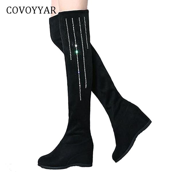 

covoyyar 2018 stretch thigh high boots women fashion chic rhinestone wedges over knee boots slim black riding shoes wbs1060