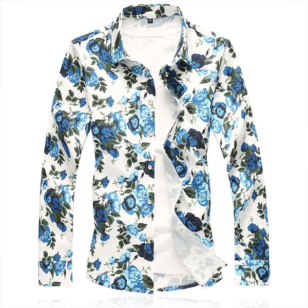 

new men's social shirts printed floral dress shirt men long sleeve spring autumn casual button down shirt slim fit plus 7xl, White;black
