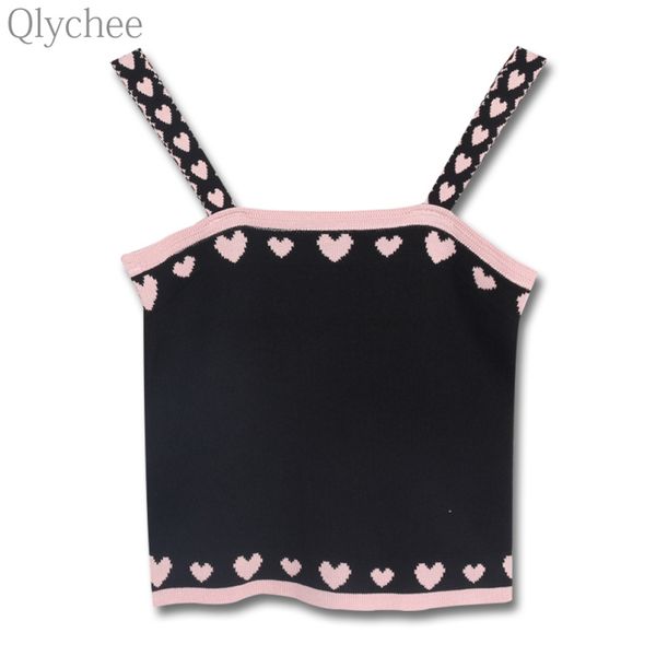 

qlychee heart knitted camis short tank women summer vest, White