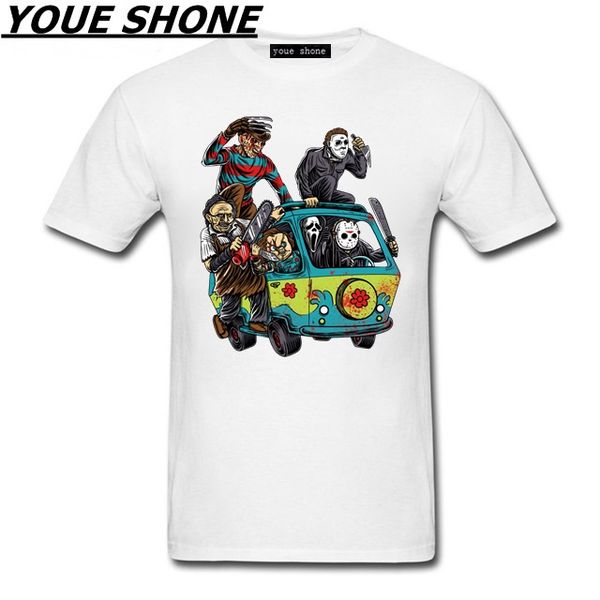 

summer men t shirts the massacre machine horror t-shirt chucky jason voorhees michael myers tees shirt freddy short sleeve pullover, White;black
