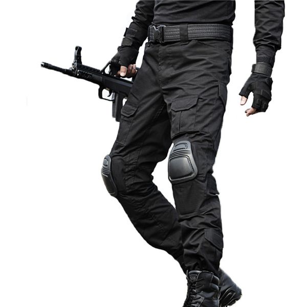 

tactical pants cargo pants men camouflage pantalon frog knee pads work trousers army swat combat trousers, Black