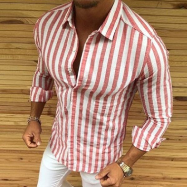 

Men Shirt Men Striped Dress Fashion Casual Shirts Slim Fit Red Designer Shirt Plus Size S-3XL