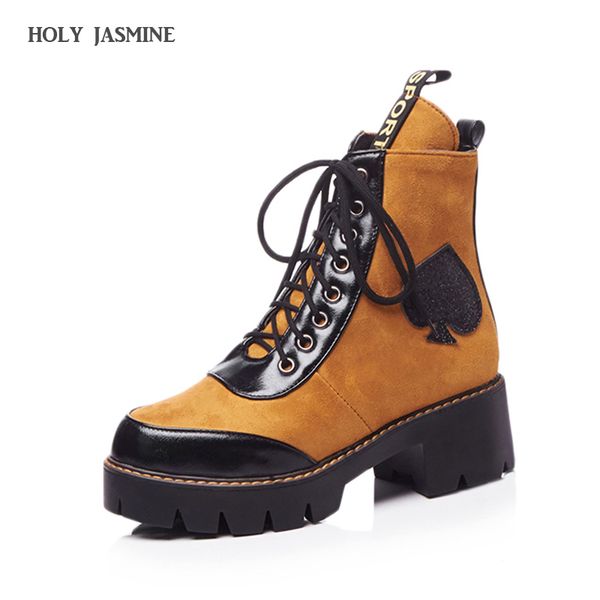 

2018 new extreme fall high heel lace up shoes round toe chunky women ankle gothic platform boots punk black designer waterproof
