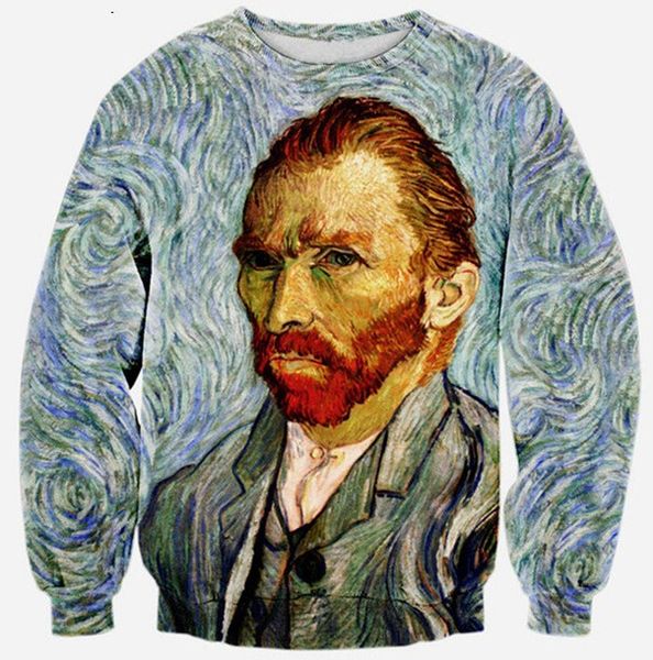 

новые моды для женщин / мужчин ван гог harauku стиль смешные 3d печатных crewneck кофты толстовки k159, Black
