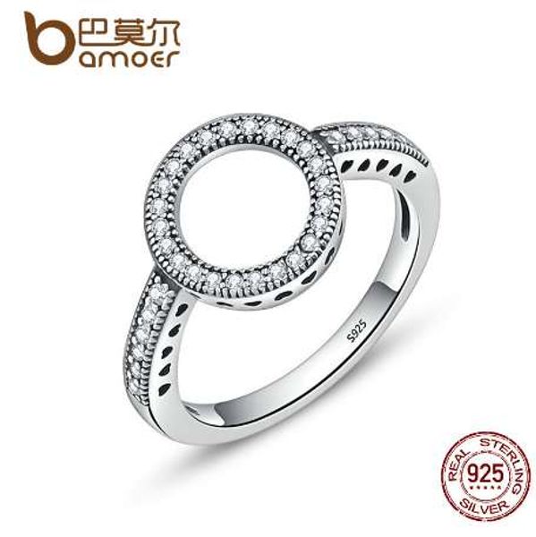 

bamoer 2018 sell 100% genuine 925 sterling silver forever clear black cz circle round finger rings for women jewelry scr041