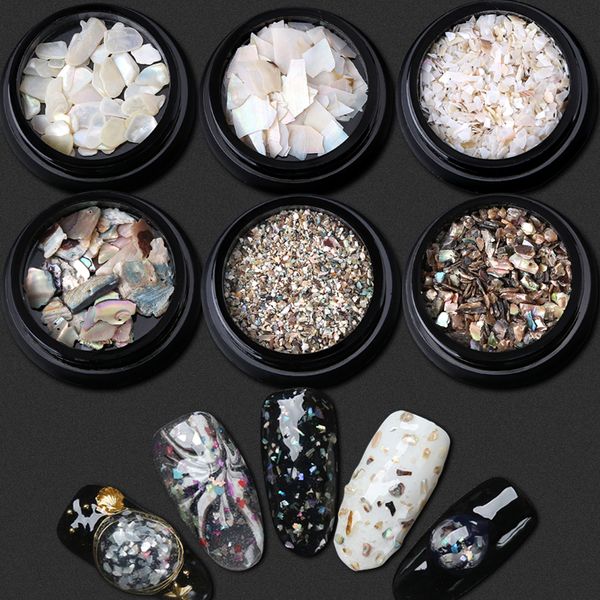 

1 pot natural shell stone flakes mermaid broken rhinestones gradient nail art decorations 3d manicure irregular sequins new diy, Silver;gold