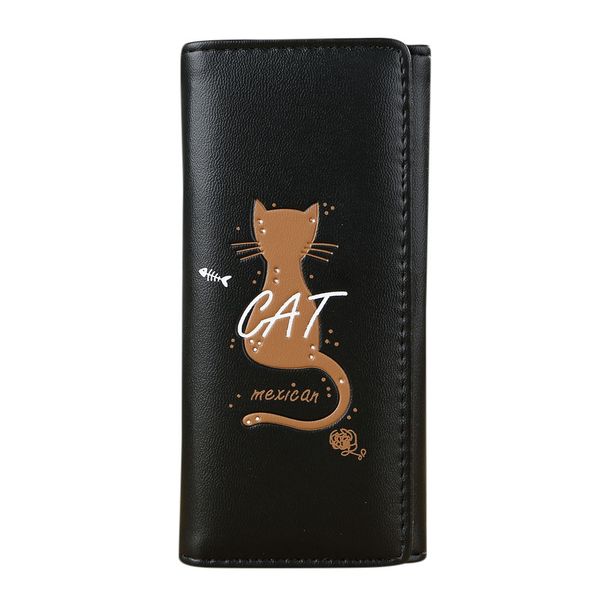 

1pcs women's long pu leather wallet simple cat pattern seal magnet buckle coin purse tote coin wallet slim with a80, Red;black