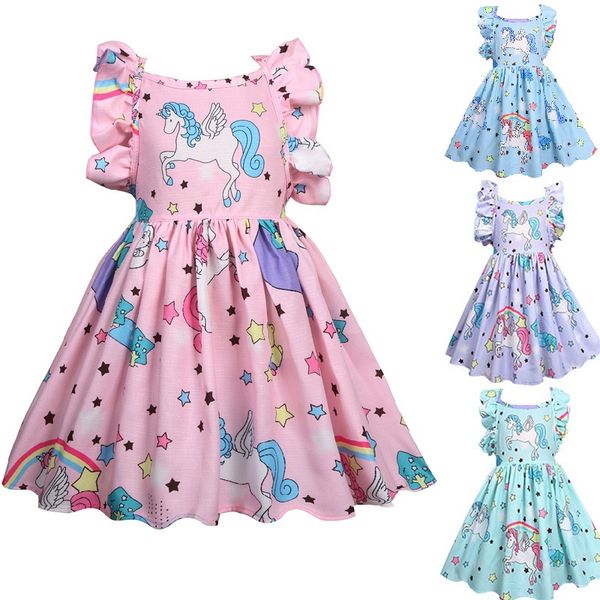 

vieeoease girls dress unicorn kids clothing 2018 summer fashion sleeveless vest cute princess party dress ee-424, Red;yellow