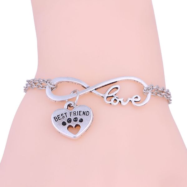 

горячее надувательство старинное серебро бесконечность любви лучший друг сердце подвески кулон браслет мода пара ювелирных изделий лучший по, Golden;silver