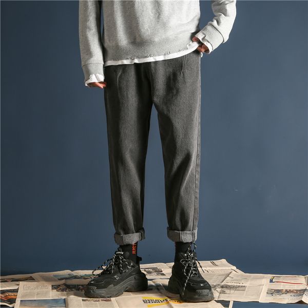 

2018 hong kong style montmartre wind loose casual solid color wild old pants casual straight pants jeans black / blue s-2xl