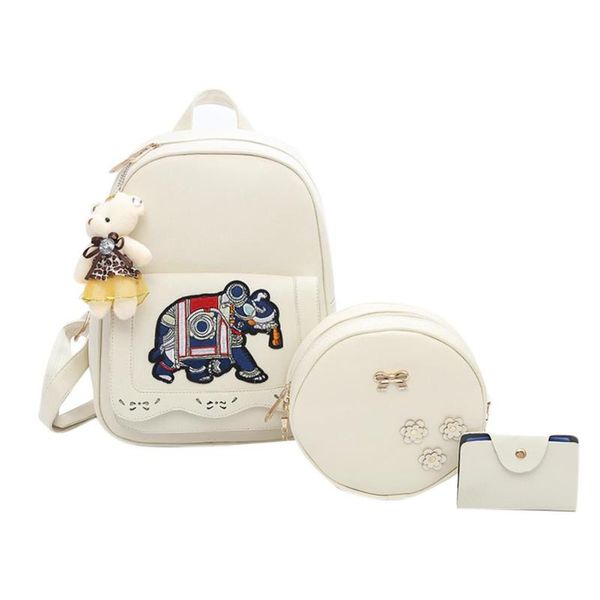 

3pcs/set women pu leather backpack cute elephant pattern backpack student school bookbag girls travel daypack women rucksacks