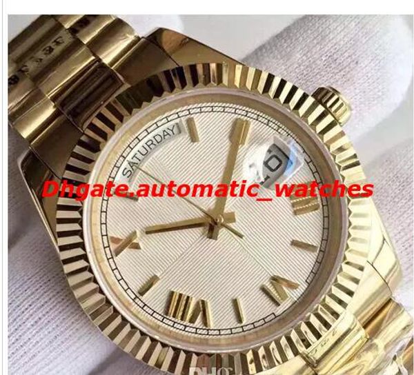 

luxury watches new 18 ct gold 41 self-winding mechanical movement silver dial fluted bezel sport stainless steel buckle automatic men's, Slivery;brown
