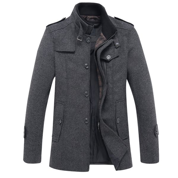 

men winter dress wool blends outwear windbreaker coat male 158, Black