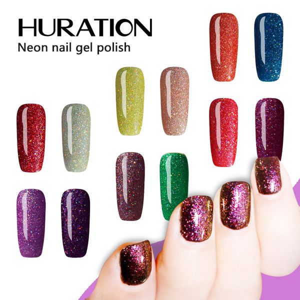 

huration 7ml neon lucky 19 color gel design uv led nail gel polish soak off art varnish nail starry sky neon tattoos, Red;pink