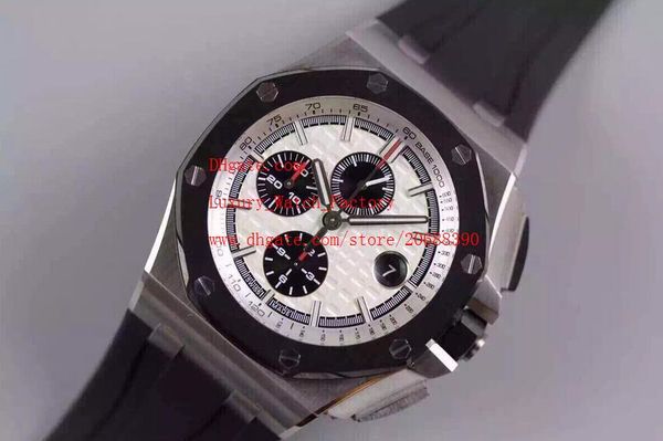 

luxury wristwatches 42mm rubber strap bands quartz movement chronograph white dial mens men's watch watches, Slivery;brown