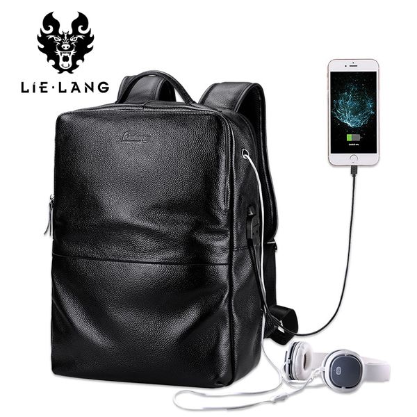 

lielang backpack men genuine leather rucksack fashion teenage boys school bags lapbackpacks 15.6 inch travel bag new 2017