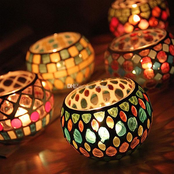 

6 style spherical glass candle holders mosaic crack candlestick home decor dinner wedding party gifts bar decoration no candle wx9-313