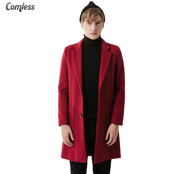 

2017 new winter trench coat cashmere jacket man long section single breasted overcoat turn-down collar casual windbreaker, Tan;black