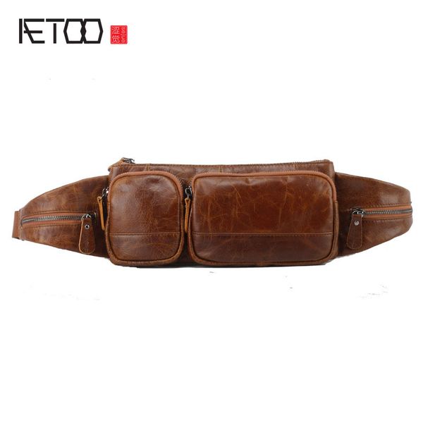 

aetoo new leather pockets men multi-functional leather men's bag diagonal cross leather waist pacmen fashion waist bag