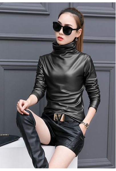 

and style wholesale-missfebplum fall t-shirt winter turtleneck long sleeve oversized 2017 3xl female 4xl velvet korean women shirt oqgk, Black