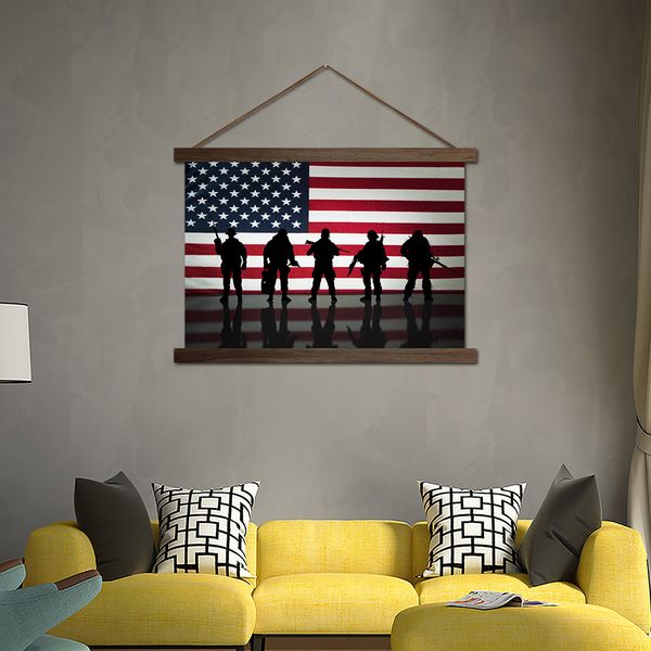 2019 Modern Canvas Poster American Flag Soldiers Paintings Living Room Decor Wall Art Hd Prints Scroll Pictures Hanging Wooden Framed From