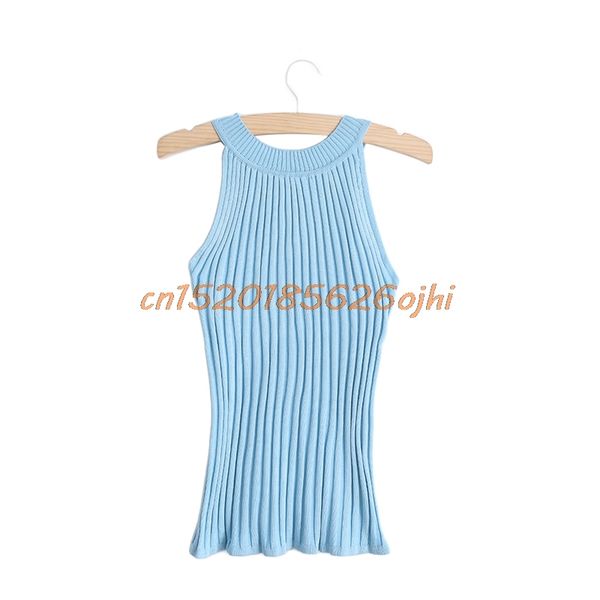 

women vest summer camisole knitted halter off shoulder o-neck slim tank uns-okle, White;red