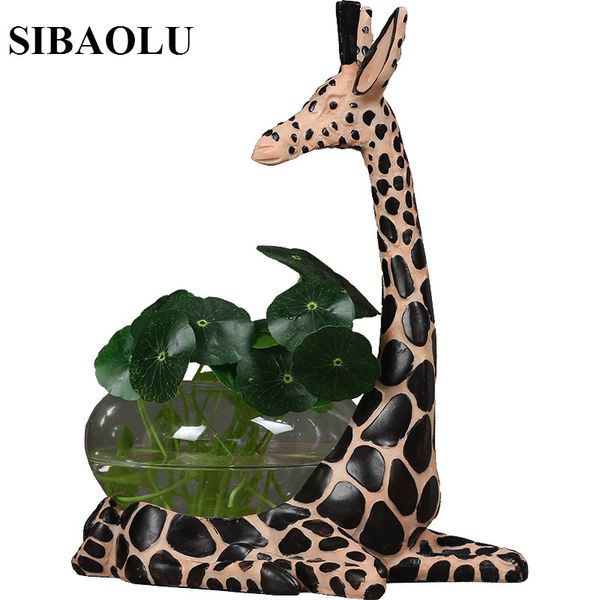 

modern clear glass vase creative aquarium personality hydroponic flower pot vase resin giraffe aquarium flower for home