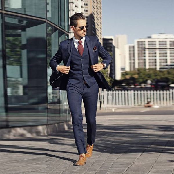 

slim fit mens suits blazer navy blue men suit costume homme mariage groom (jacket+pants+vest) anzug herren traje hombre formal, White;black