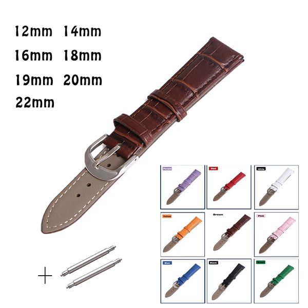 

leather watches band strap 12mm 14mm 16mm 18mm 19mm 20mm 22mm brown pink white green black blue woman man watchbands watch belts, Black;brown